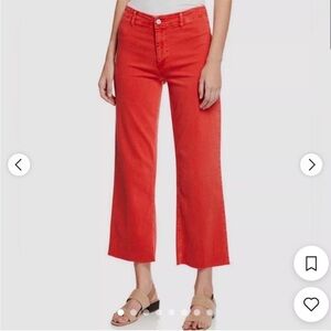 Paige Jeans Relaxed Rory Crop Jeans Racing Rose Coral Pink Size 29 Raw Hem